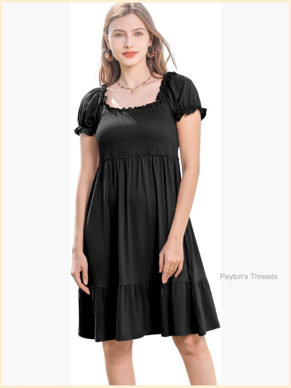 Women's Casual Mini Dress Square Neck Smocked Ruffle Backless